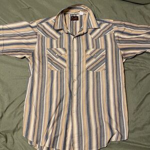 Plaid Men's Casual Striped Shirt - Blue and Tan
